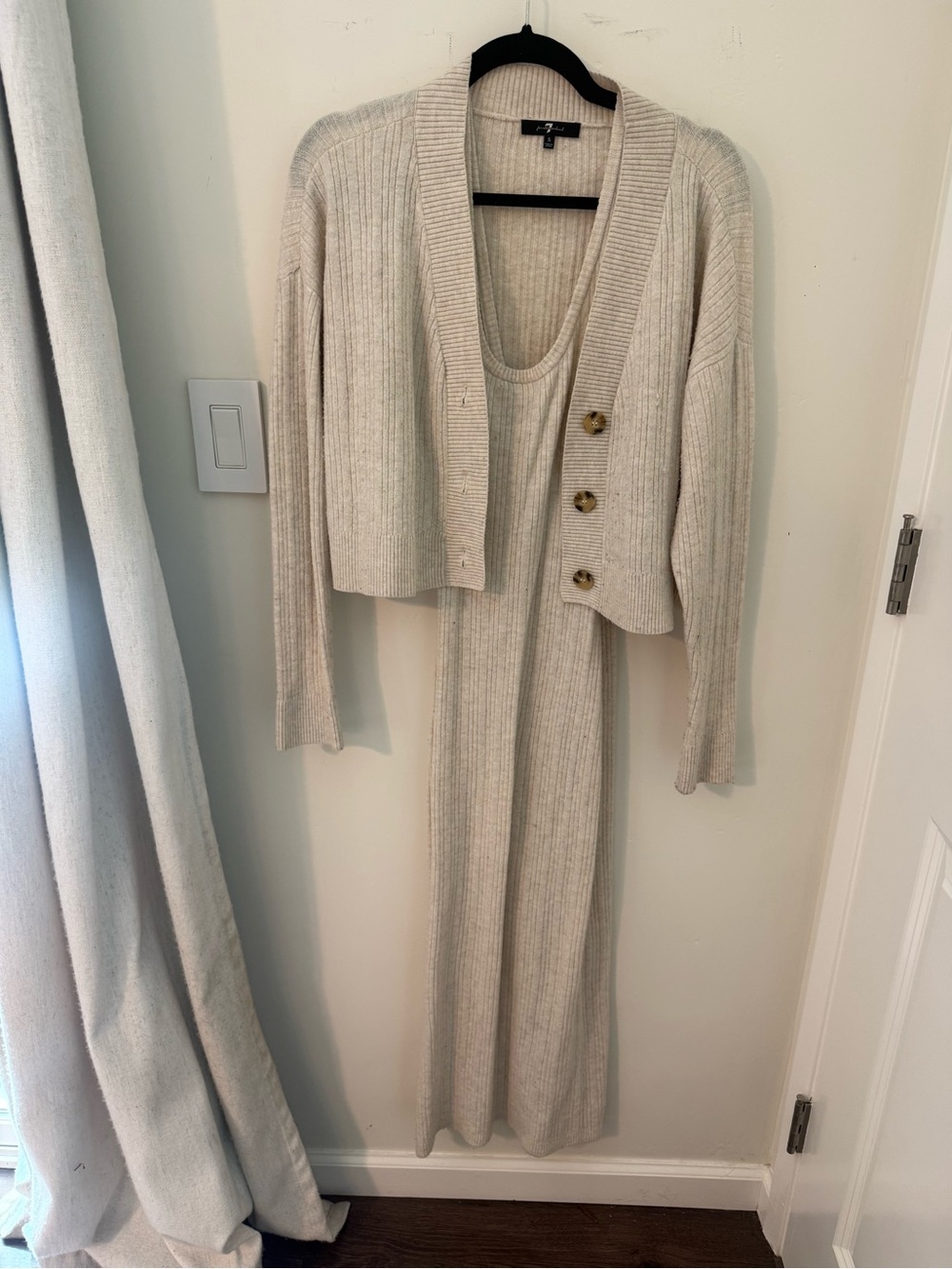 7 For All Mankind Ribbed Knit Cardigan Set in Oatmeal